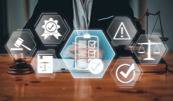 Business,Professional,Reviewing,Regulation,Concepts,With,Digital,Icons,Representing,Law,